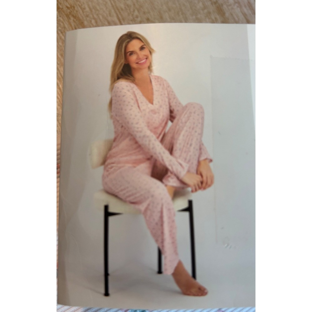 Live 2 Lounge 3 Piece Pajama Set Womens Large Pink Floral Cardigan Tank Pants - Picture 13 of 14